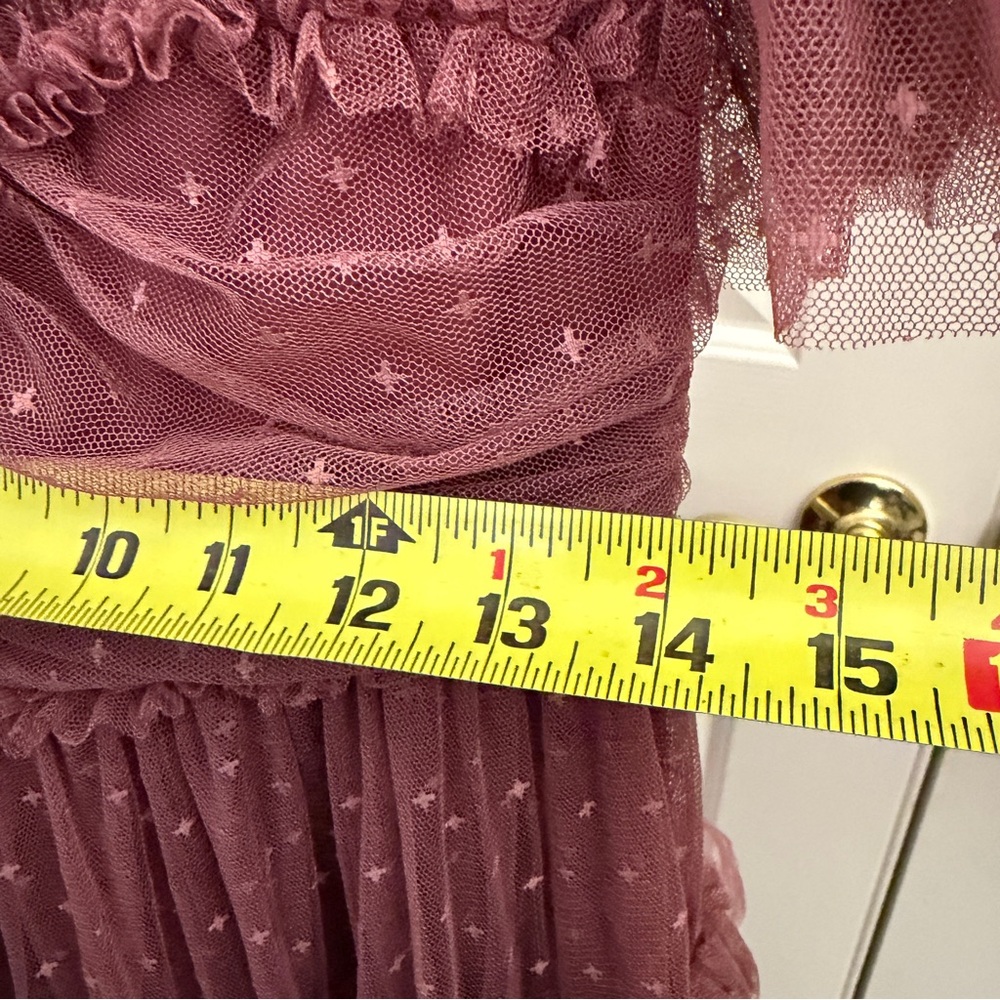 Ivy city co Elegant Mauve Tiered Midi Dress with Sheer Sleeves - Picture 4 of 13